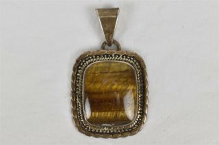 Vintage Sterling Silver Tigers Eye Stone Necklace Pendant Taxco Mexico.  925
