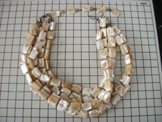 Vintage 7 Strand Mother Of Pearl Necklace Collar 13 " 1960s