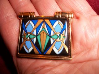 Signed Michaela Frey Team Gold Plate/enamel Pendant,  Deco Iris Design