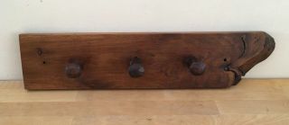 Vintage Rustic Wooden Raw Edge Hand Carved Pegs Coat Hat Rack Primitive - 18 "