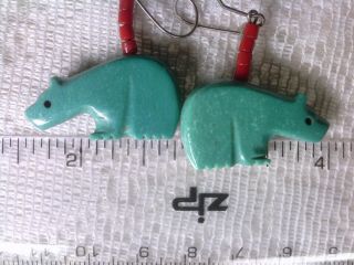 Vintage STERLING SILVER TURQUOISE INLAY BEAR EARRINGS NATIVE 2