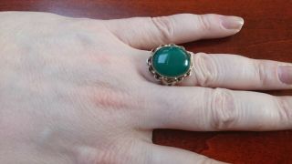 Vintage Art Deco Sterling Silver & Green Onyx Ring Handmade Big Heavy 2