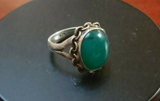 Vintage Art Deco Sterling Silver & Green Onyx Ring Handmade Big Heavy 3