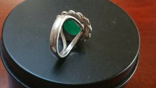 Vintage Art Deco Sterling Silver & Green Onyx Ring Handmade Big Heavy 6