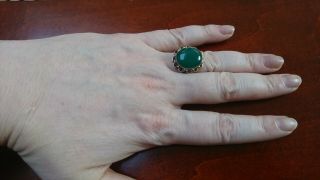 Vintage Art Deco Sterling Silver & Green Onyx Ring Handmade Big Heavy 7