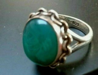 Vintage Art Deco Sterling Silver & Green Onyx Ring Handmade Big Heavy 8