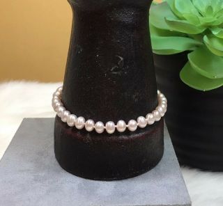 Vintage 14K Pink Luster Semi - Baroque Freshwater Pearl Bracelet 7.  5” Barrel Clasp 2