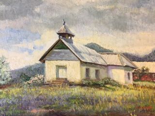 M.  C.  Luther Taos Mexico Vintage Impressionist Landscape Oil Painting Church