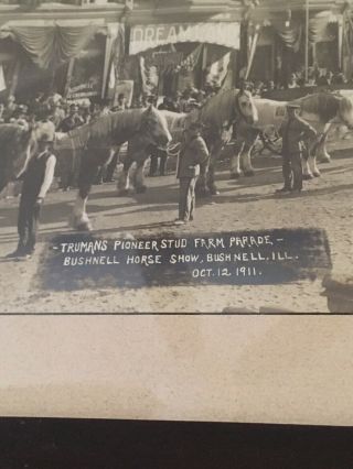 Rare 1911 Bushnell Ill Horse Show Real Photo Pioneer Truman’s Main Street Parade
