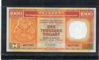 Hsbc One Thousand Dollars 1985 In Golden Yellow,  Crisp Au Rare