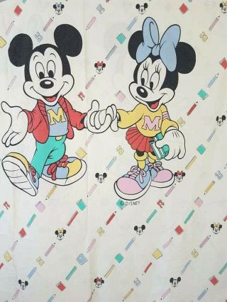 Vtg Disney Mickie Minnie Duvet Cover Rare School Cotton Bedding Double Sided