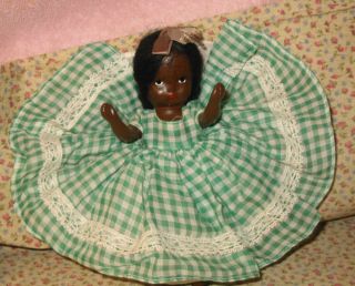 Vintage Nancy Ann Storybook 6 " Topsy Black Doll Green Check Dress