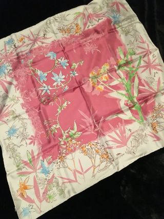 Authentic Longchamp Paris Pink Floral Vintage Scarf - 100 Silk Made In Italy