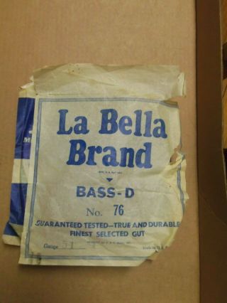 Vtg La Bella No.  76 D Bass String - Wound On Gut - Nip