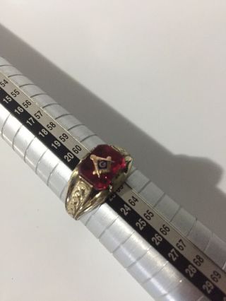 Vintage Mason Masonic Lodge Ring 14k Gold Filled Red Stone Sz 10