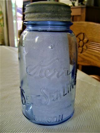 Antique/vintage Kerr Self Sealing Mason Fruit Jar Breath Taking Cornflower Blue