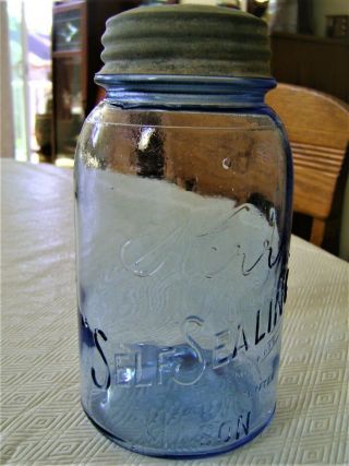 Antique/Vintage Kerr Self Sealing Mason Fruit Jar BREATH TAKING CORNFLOWER BLUE 2