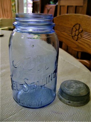 Antique/Vintage Kerr Self Sealing Mason Fruit Jar BREATH TAKING CORNFLOWER BLUE 3