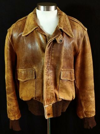 Vintage 1940s Button Front Capeskin Chinstrap A2 Leather Civil Flight Jacket 44 2