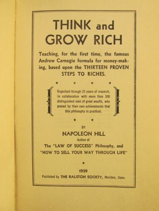 1939 Napoleon HIll THINK AND GROW RICH Book in Rare Dust Jacket Wealth Creation 2