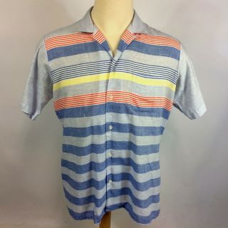 Vintage 50s 60s Arrow Loop Collar Surf Stripe Shirt Sailing Sportswear Beach L