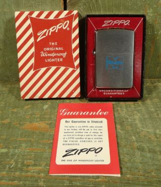 Vtg 1958 Zippo Lighter & Box Advertising Monsanto,  Blue Logo