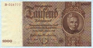 Germany 1000 Reichsmark 1936 P184 Brown Series Unc Rare
