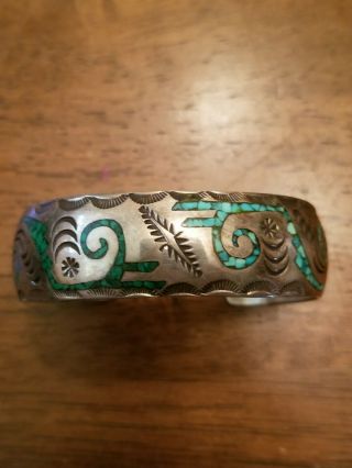 Vintage Native American Indian Sterling Silver Turquoise Cuff Bracelet