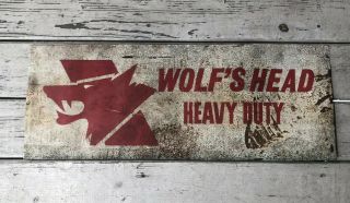 Vintage Sign Wolfs Head Heavy Duty Motor Oil 28 " X 12 " Ships In Usa