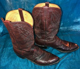 VINTAGE LUCCHESE 1883 N1007J4 LIZZARD GOAT SKIN COWBOY BOOTS SIZE 14D BROWN 2