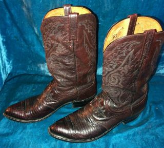 VINTAGE LUCCHESE 1883 N1007J4 LIZZARD GOAT SKIN COWBOY BOOTS SIZE 14D BROWN 3