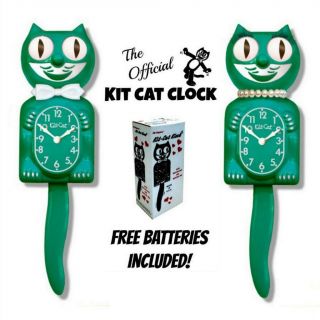 Green Beauty Kit Cat Clock 15.  5 " Battery Made In The Usa Kit - Cat Klock