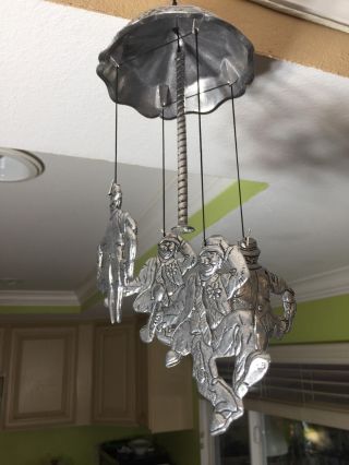 Vintage Pewter Carson Wind Chime Carousel Hobo Clown Canopy,  16 " Tall