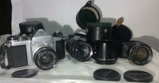 Vintage Asahi Pentax Sv Camera And Takumar,  Auto & Lens With Leather Cases