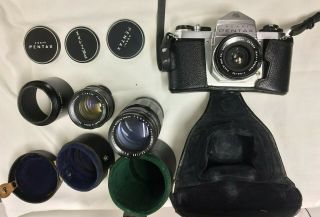 Vintage ASAHI PENTAX SV Camera and Takumar,  Auto & Lens with Leather Cases 2