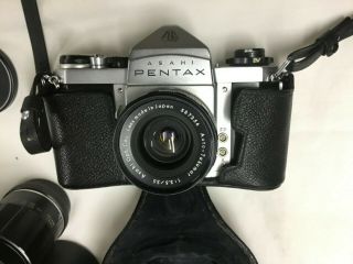 Vintage ASAHI PENTAX SV Camera and Takumar,  Auto & Lens with Leather Cases 3