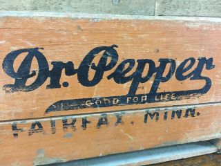 Vintage 1950’s Dr.  Pepper Good For Life Wooden Soda Pop Bottle Crate Fairfax,  MN 8