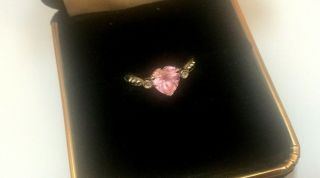 Vintage 10k White Gold Heart Shaped Pink Topaz Ring Size 4.  5 -