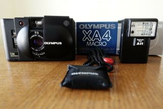 Very Rare Olympus XA4 35mm Rangefinder Film Camera,  A11 Flash,  Accessories & Box 3