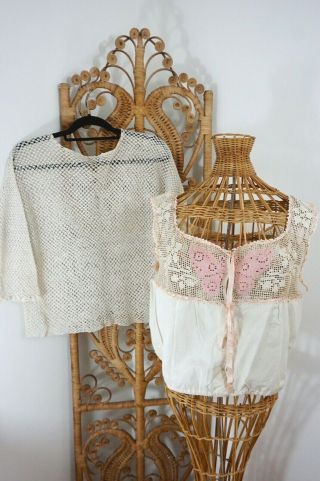 Vtg / Antique 1910s 20s Edwardian 2 Crochet Blouses / Butterfly Cami Wearable