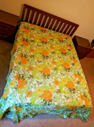 Vintage Mid Century Floral Bedspread Comforter Mcm 60s 70s Queen Full 108 " X 90 "
