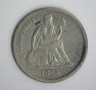 1865 - S Seated Liberty Silver 10 Cents Extremely Fine Very Rare