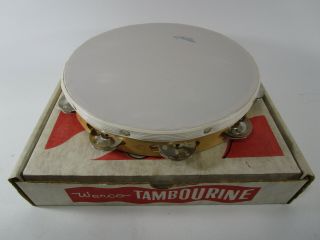 Vintage Werco 10 " Skin Head Tambourine W/ 18 Metal Zils Box Musical Instrument