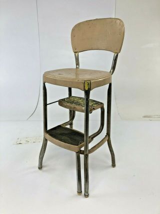 Vintage Cosco Step Stool Metal Rustic Industrial Side Chair Bar Loft Folding 60s