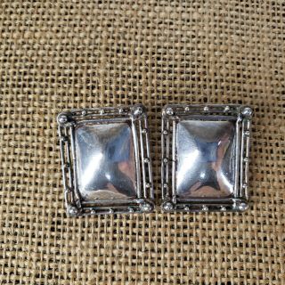 Vintage Taxco Pat Areias Sterling Silver Clip On Earrings Art Deco
