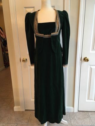 Vintage Gunne Sax Jessica Maxi Dress w/ Jacket Green RAYON Sz 6 HTF Velvet feel 2