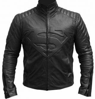 Superman Smallville Man Of Steel Shield Black Real Leather Jacket