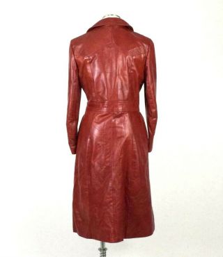 Vintage 1970s Red Clay Leather Trench Coat Duster Jacket Retro Womens Petite XS 3