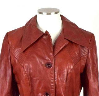 Vintage 1970s Red Clay Leather Trench Coat Duster Jacket Retro Womens Petite XS 5