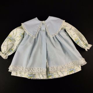 Vintage Mini World Girls Size 2 Dress Pinafore Blue Two - Piece Collar Calico Lace